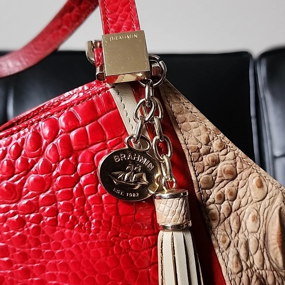 Brahmin Marianna Ember Fuego Genuine Croc Embossed Leather Shoulder Bag - Picture 7 of 12